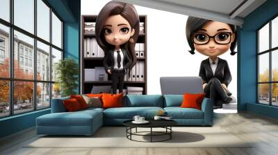 collection of 3D illustrations of female office workers Wall mural