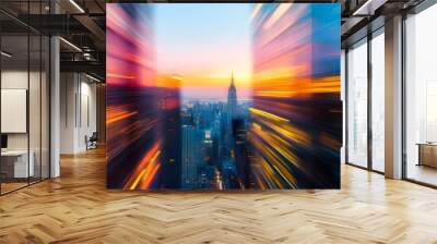 motion blur background with sunset in city Wall mural