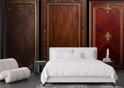 wooden door with three panel wooden background  Wall mural