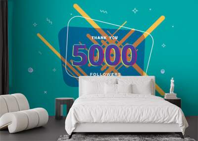 5K followers thank you post for social media. Vector illustration. Wall mural