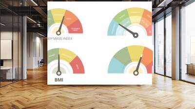 BMI set of indicator. Body mass index charts. Weight control formula. Vector flat illustration isolated on white background Wall mural