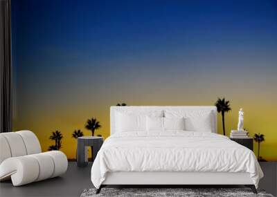 Beautiful exotic sunset with palm trees in the background in Marrakech, Morocco Wall mural