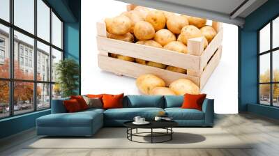 White potatoes in wooden crate Wall mural