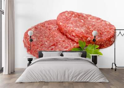 Raw hamburger meat on white Wall mural