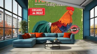 Vintage Farm fresh Chicken poster design Wall mural