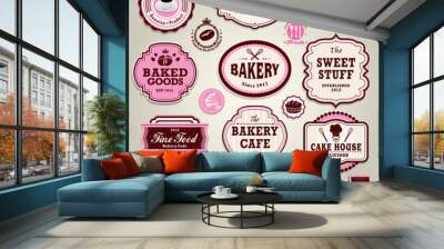 Vintage frame cupcake，bakery, bread, sandwich label set Wall mural