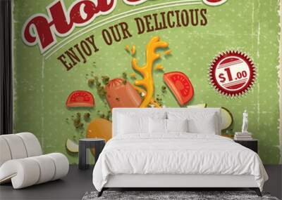 Vintage hotdog poster design Wall mural