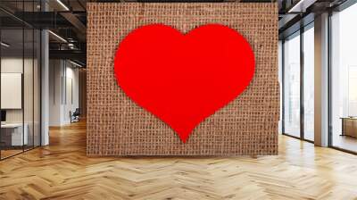 Huge red paper heart on burlap Wall mural