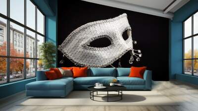 Silver ornate mask isolated on black Wall mural