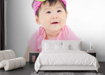 Beautiful asian baby on white background Wall mural