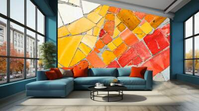 colorful mosaic of ceramic pieces on the wall, typical art Gaudi style in Barcelona, Spain	 Wall mural