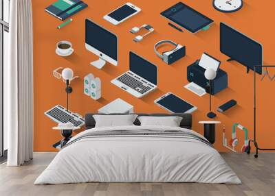 Isometric technology device set Wall mural