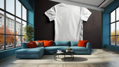 Modèle de tee-shirt blanc, vue de dessus, posé sur une table marbré marron Wall mural