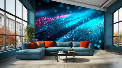 Abstrakte Lichtspuren und dynamische Bokeh-Effekte in Blau und Orange – ein futuristisches, leuchtendes Design für technologische und kreative Projekte Wall mural