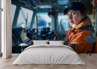 Portrait of empowered female maritime professional at work Wall mural