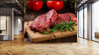 Fresh raw beef steak sirloin with rosemary Wall mural