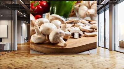 Fresh white mushrooms Wall mural