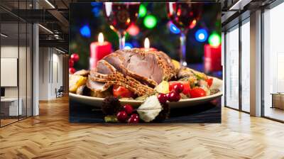 Juicy roast pork on the holiday table Wall mural