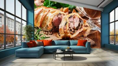 Pork tenderloin in wellington style in puff pastry Wall mural