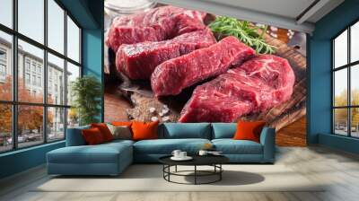 Raw beef steak on a cutting board Wall mural