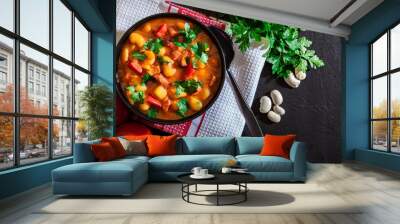 White bean soup with potatoes, tomatoes, paprika, and bacon Wall mural