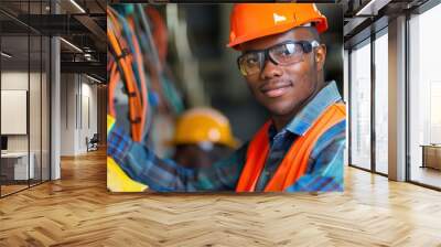 Electrician engineer checking electricity system in the box room energy building Wall mural