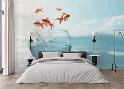 Goldfish Jumping Out of a Bowl Wall mural