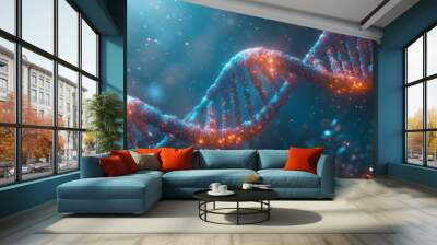 Illuminated DNA strand in a mystical forest setting, showcasing a fusion of science and nature Wall mural