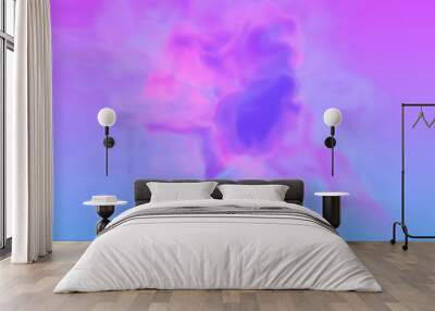 Turbulent swirl of two neon color smokes cyan and violet in retro disco style. 3D illustration design of futuristic colorful blast. Illustration of abstract glowing ink on colorful background. Wall mural