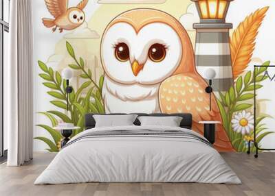 Cute Barn Owl Vector Cartoon illustration Wall mural