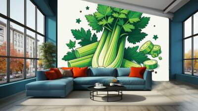 Cute Celery Vector Cartoon illustration Wall mural