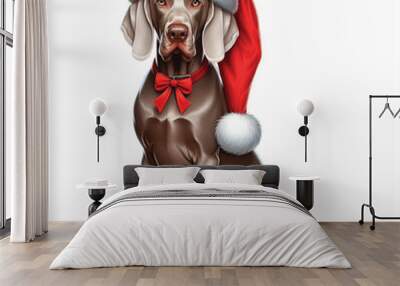 Cute Christmas Santa Hat Weimaraner Dog Vector Cartoon illustration white background Wall mural