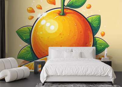 Cute Oranges Vector Cartoon illustration Wall mural