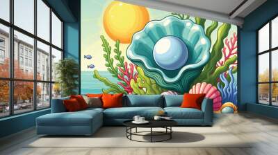 Cute Oyster Vector Cartoon illustration Wall mural