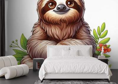 Cute Sloth Vector Cartoon illustration Wall mural