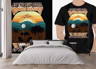 Vintage retro nature holiday, summer vacation, badge patch graphic illustration vector art print seaside, beach sunset t-shirt design, background, poster, banner, travel to California, Los Angeles Wall mural