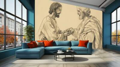 Biblical Illustration of Jesus' Commission to Peter, Ideal for article Wall mural