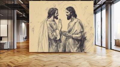 Biblical Illustration of Jesus' Teaching on Render Unto Caesar, Ideal for article Wall mural