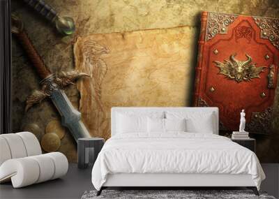 Fantasy background with ancient map Wall mural