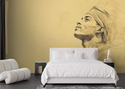 Genesis,Joseph Reveals Himself:Historical Sketch of Joseph Explaining God Sent Him to Preserve Life, Modern Minimalist Biblical Illustration, Bold Pencil Lines, Soft Beige Background  Wall mural