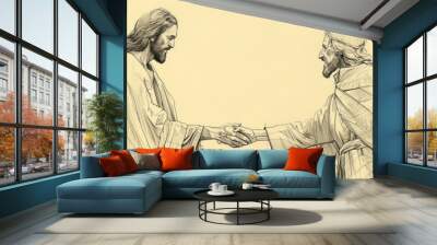 Jesus' Encounter with the Man Born Blind, Biblical Illustration of Miracle and Compassion, Ideal for Religious Banner,Christian banner Wall mural