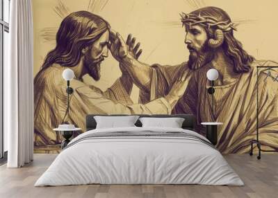 Jesus' Miracle Healing of the Deaf and Mute, Biblical Illustration of Compassion, Perfect for Religious Stock Photos Wall mural