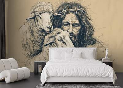 Jesus' Parable of the Sheep and the Goats, Biblical Illustration of Judgment, Perfect for Religious Stock Photos Wall mural