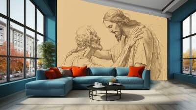 Miracle Healing: Jesus Restoring Sight to a Blind Man, Biblical Illustration Ideal for articleon Faith and Divine Compassion Wall mural