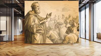 The Apostle Paul Preaching to a Diverse Crowd in Athens - Biblical Illustration Wall mural