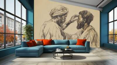 The Prophet Samuel Anointing David as the Future King of Israel - Biblical Illustration Wall mural