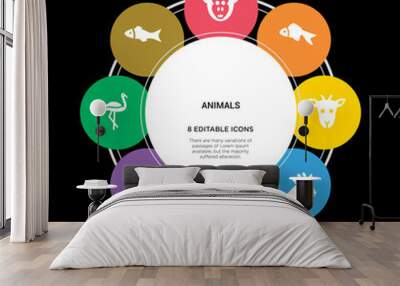 8 animals concept icons infographic design. animals concept infographic design on black background Wall mural