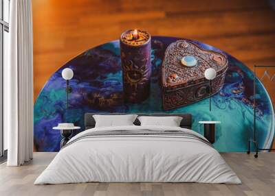 Mystical scene with candles. Fate prediction. Halloween concept, details and décor for home Wall mural