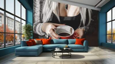 Mystical scene with Fortune teller divines on coffee grounds, concept of predictions Wall mural