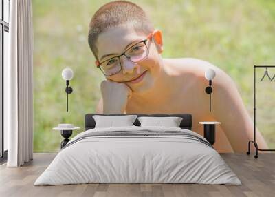 Teenage boy portrait an nature, Children lifestyle. Enjoy the life Wall mural